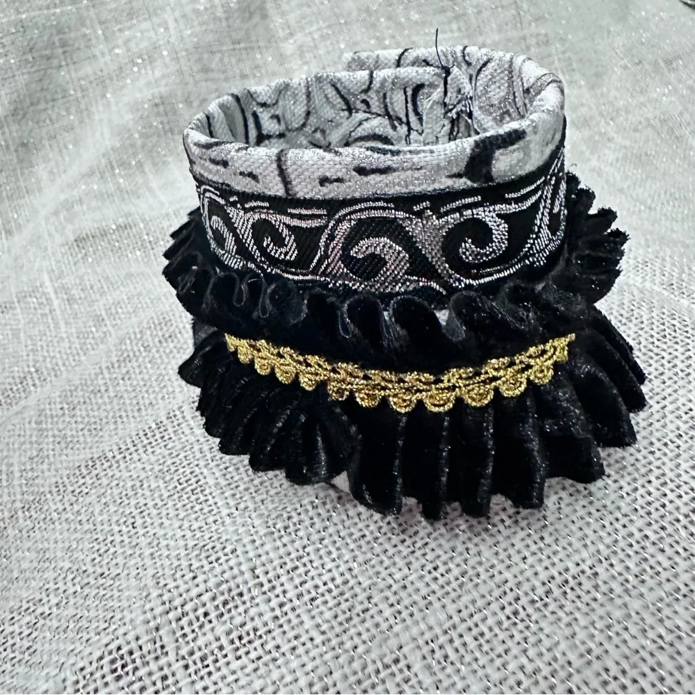 RUBYRUDI Cuff Bracelet Handcrafted OOAK Fabric Embellished Artisan Wearable Art